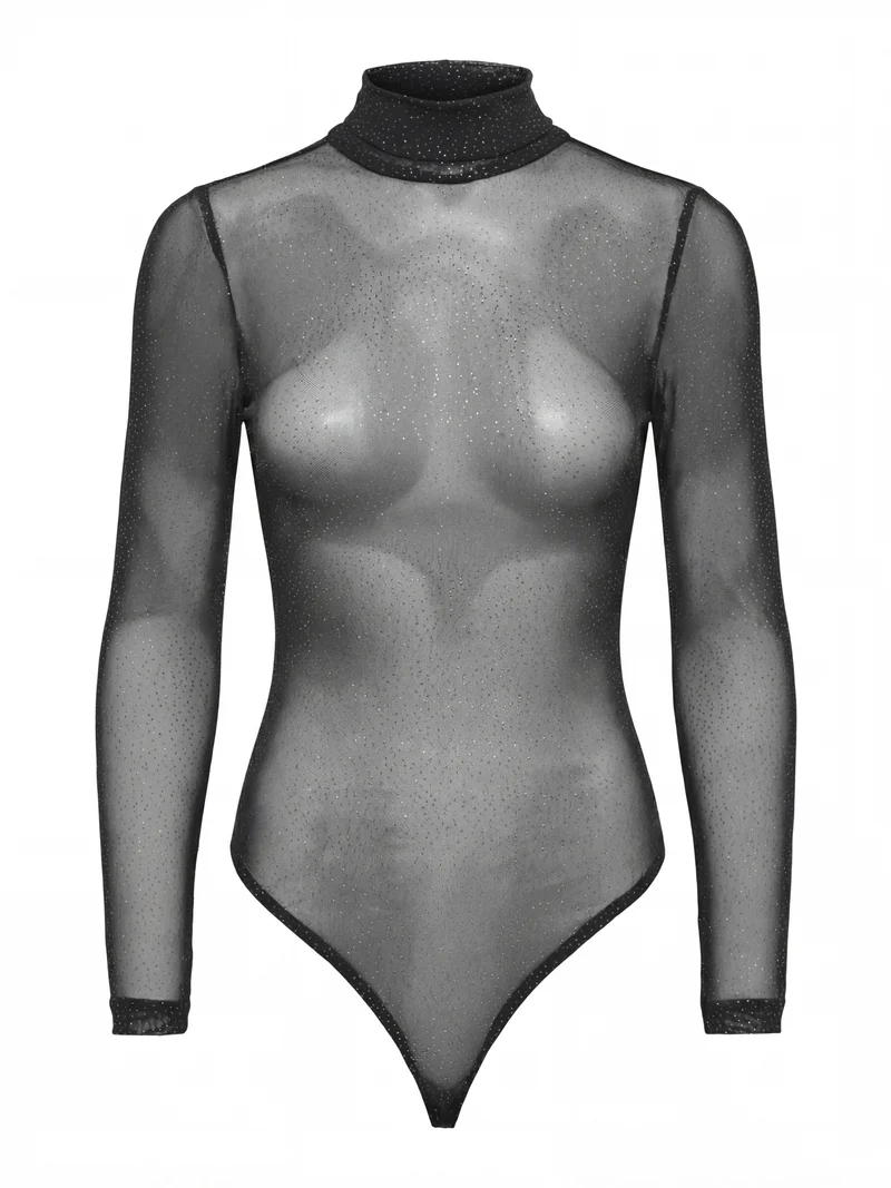 ONLOPUS LS GLITTER MESH BODYSTOCKIN, Black/Silver glitter dots (opus)