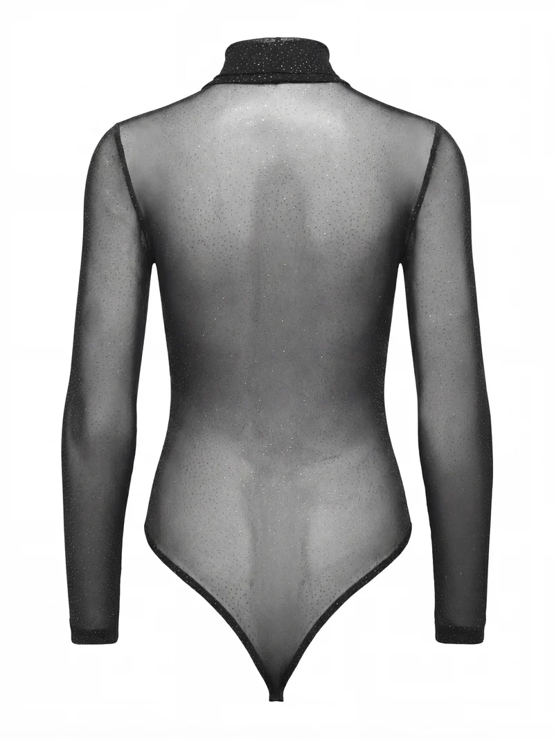 ONLOPUS LS GLITTER MESH BODYSTOCKIN, Black/Silver glitter dots (opus)