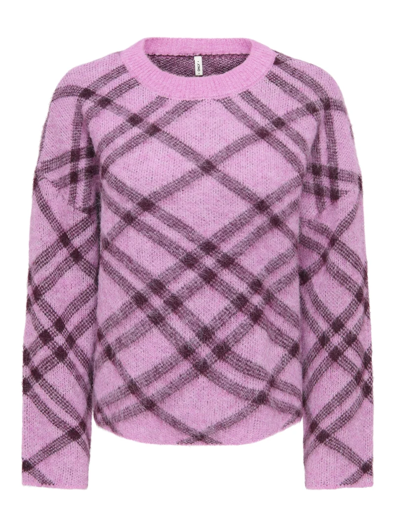 ONLNOEME LS PATTERN O-NECK KNT, Cyclamen/Check/Fig/Mel