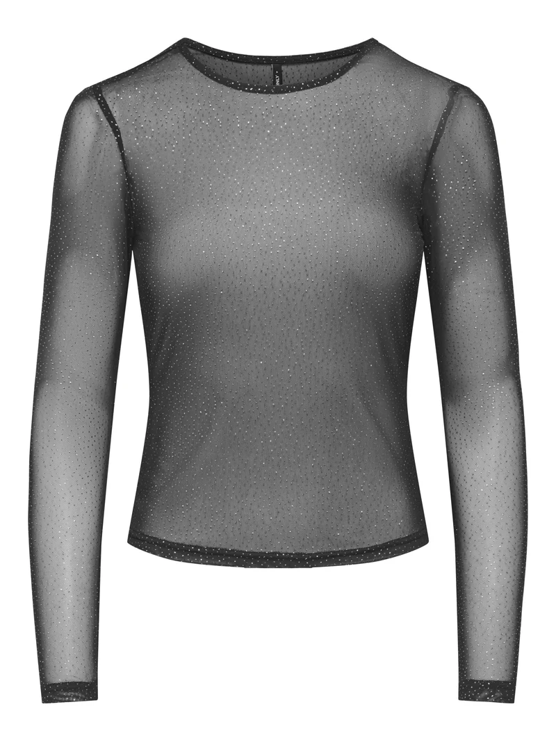 ONLOPUS L/S MESH TOP JRS, Black/Silver glitter dots (opus)