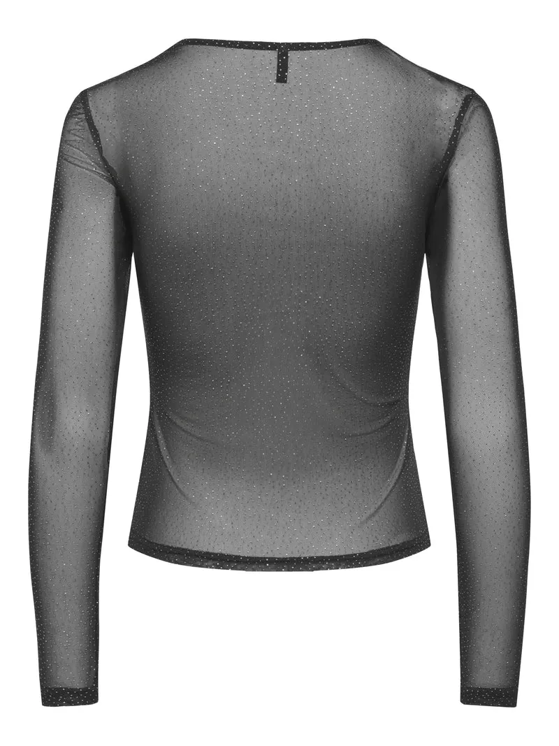 ONLOPUS L/S MESH TOP JRS, Black/Silver glitter dots (opus)