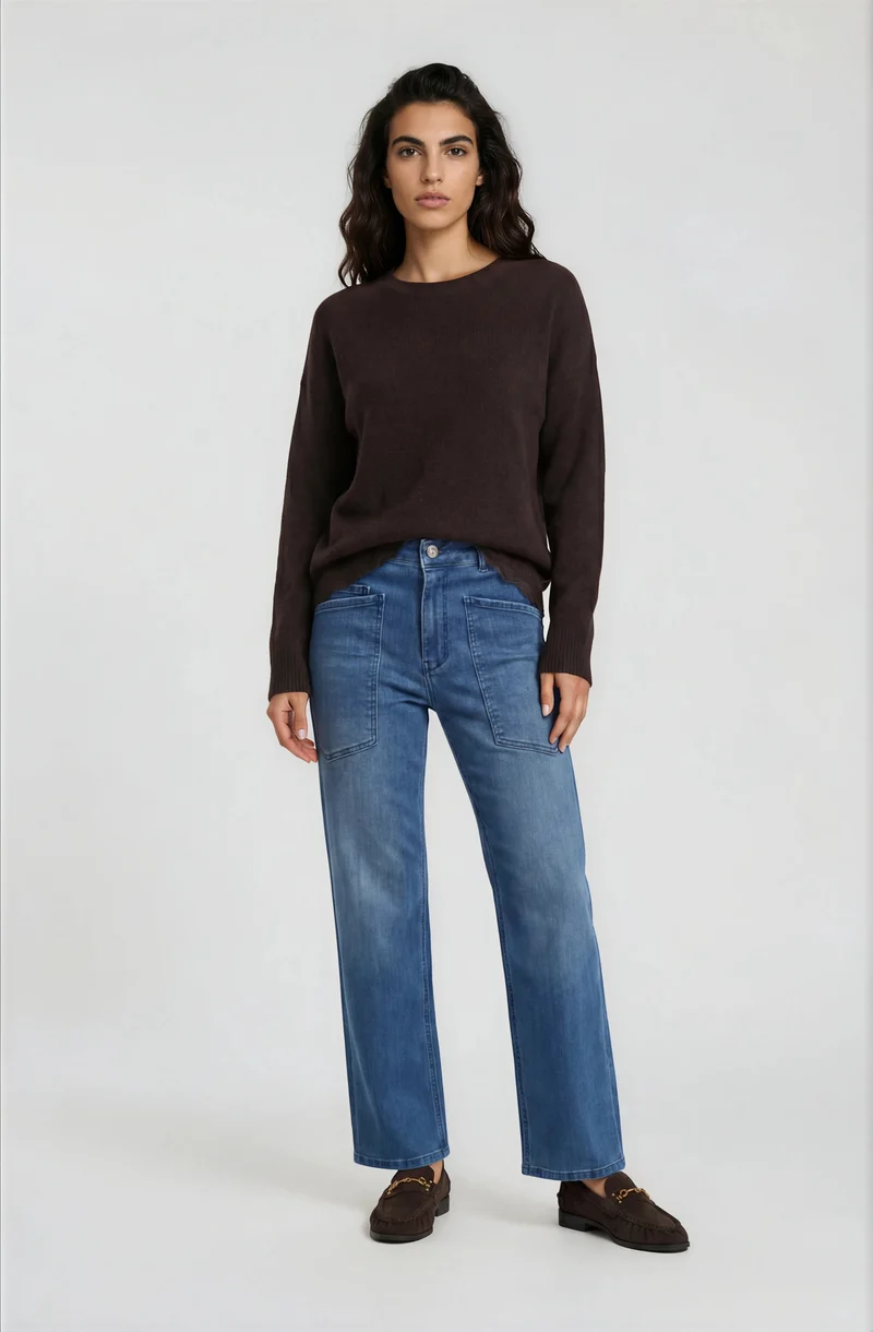 ROUND NECK 1/1 SLEEVE AE LACE AT HE, MOCCA