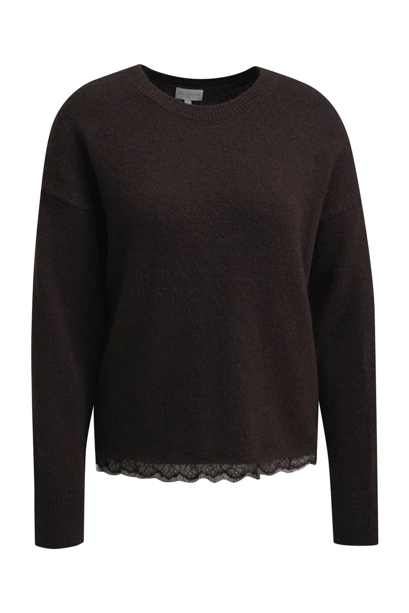 ROUND NECK 1/1 SLEEVE AE LACE AT HE, MOCCA