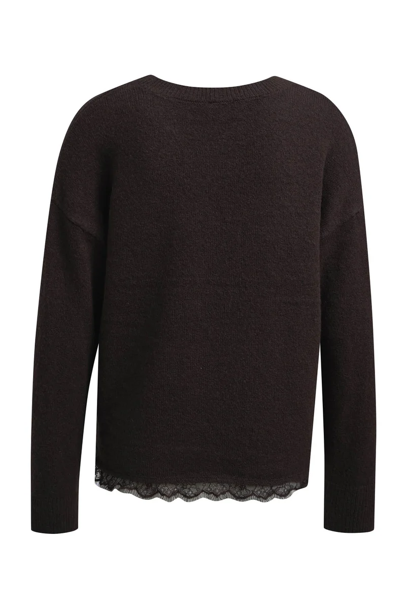 ROUND NECK 1/1 SLEEVE AE LACE AT HE, MOCCA