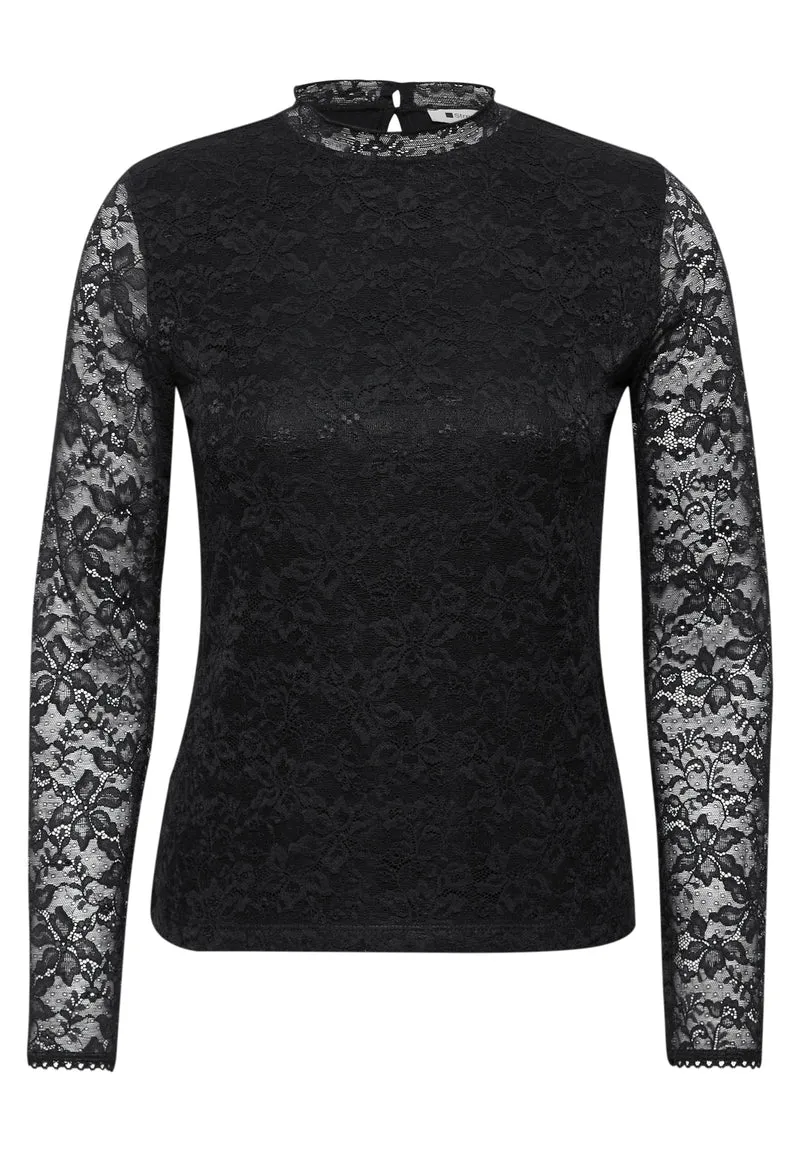 LTD QR lace turtle neck shirt, Black