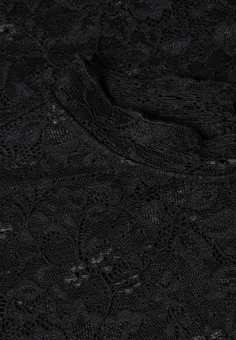 LTD QR lace turtle neck shirt, Black