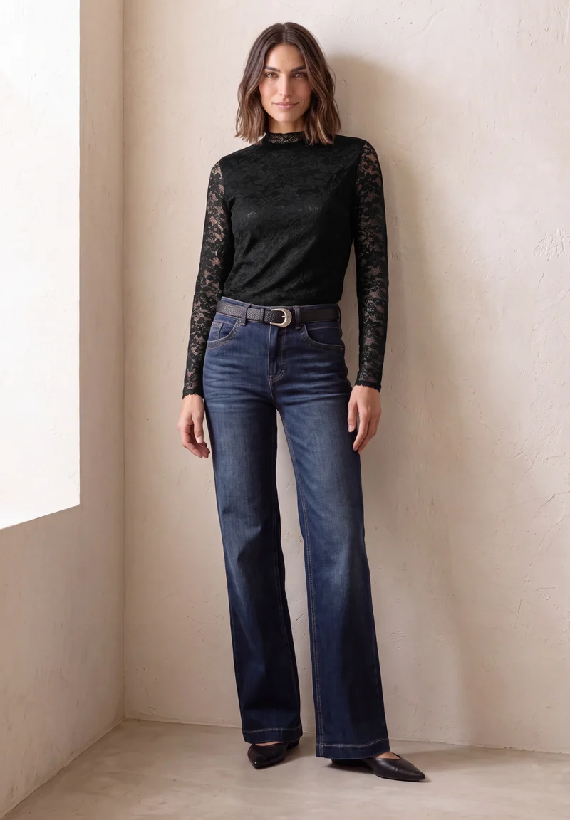 LTD QR lace turtle neck shirt, Black