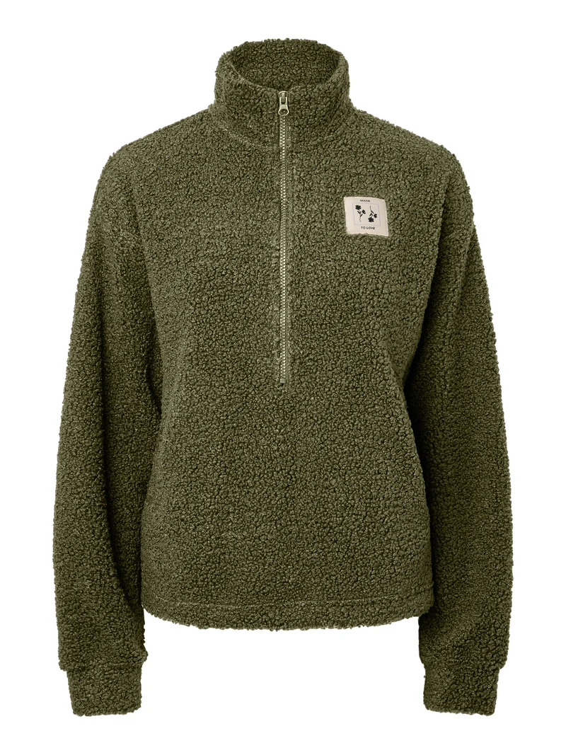 PCKATTY TEDDY HIGH NECK HALF ZIP JA, Sphagnum