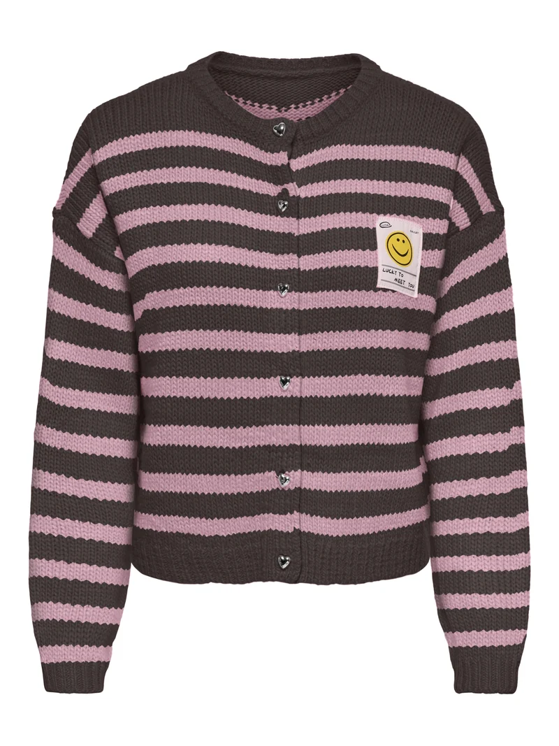 ONLMAILEY LS DETAIL O-NECK CARDI CS, Coffee Bean/Orchid Pink/Smiley/Silv
