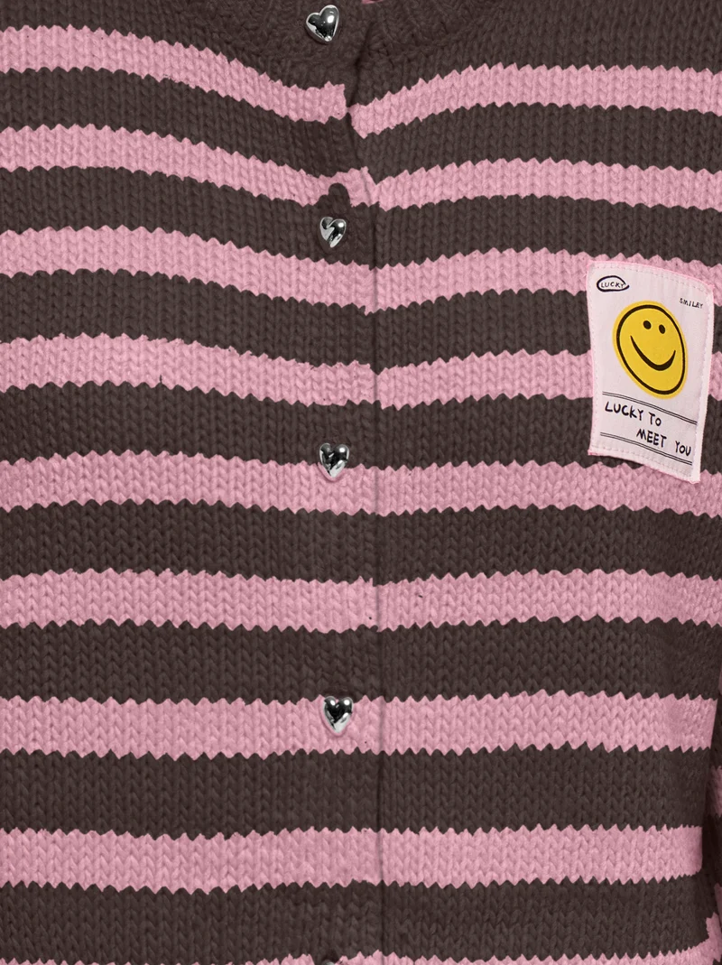 ONLMAILEY LS DETAIL O-NECK CARDI CS, Coffee Bean/Orchid Pink/Smiley/Silv