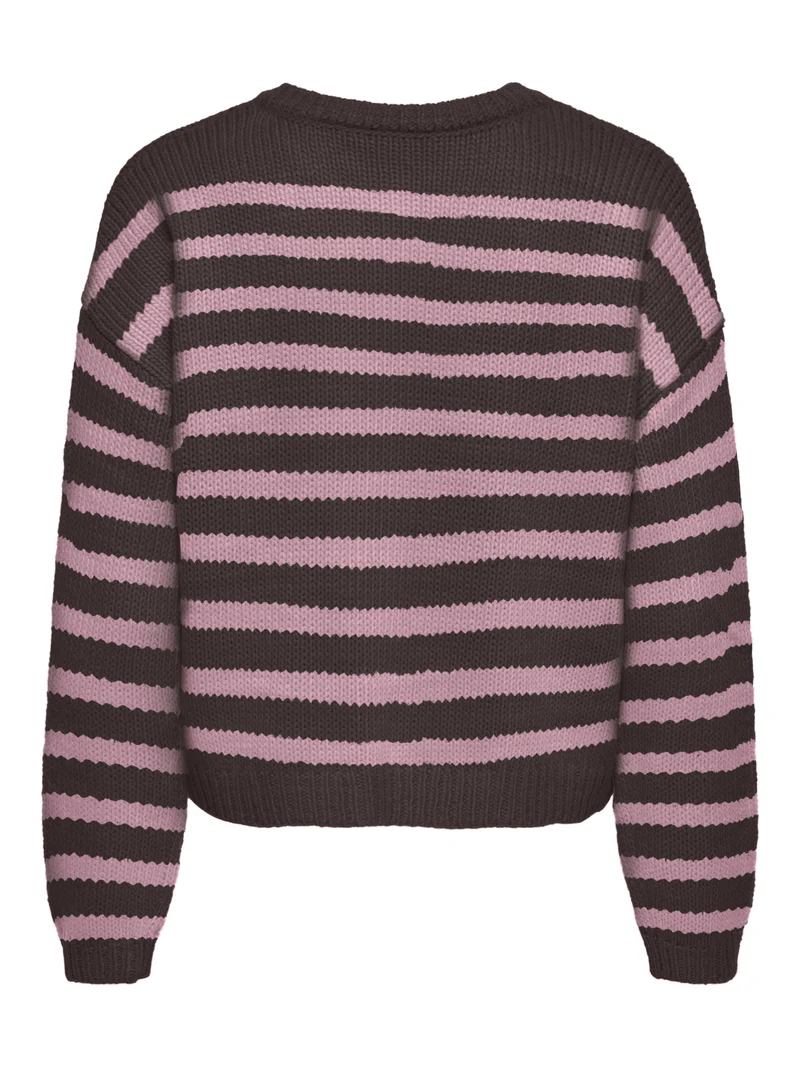ONLMAILEY LS DETAIL O-NECK CARDI CS, Coffee Bean/Orchid Pink/Smiley/Silv