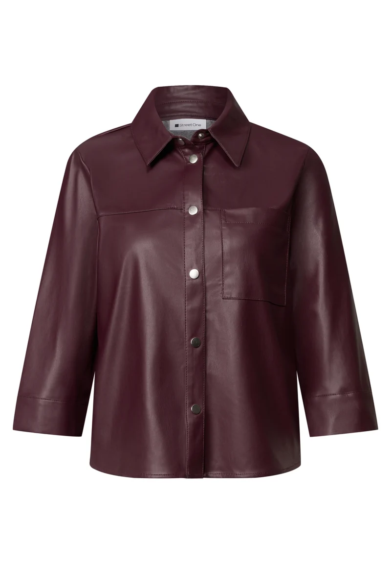 PU shirtcollar blouse w pocket, rustic rouge