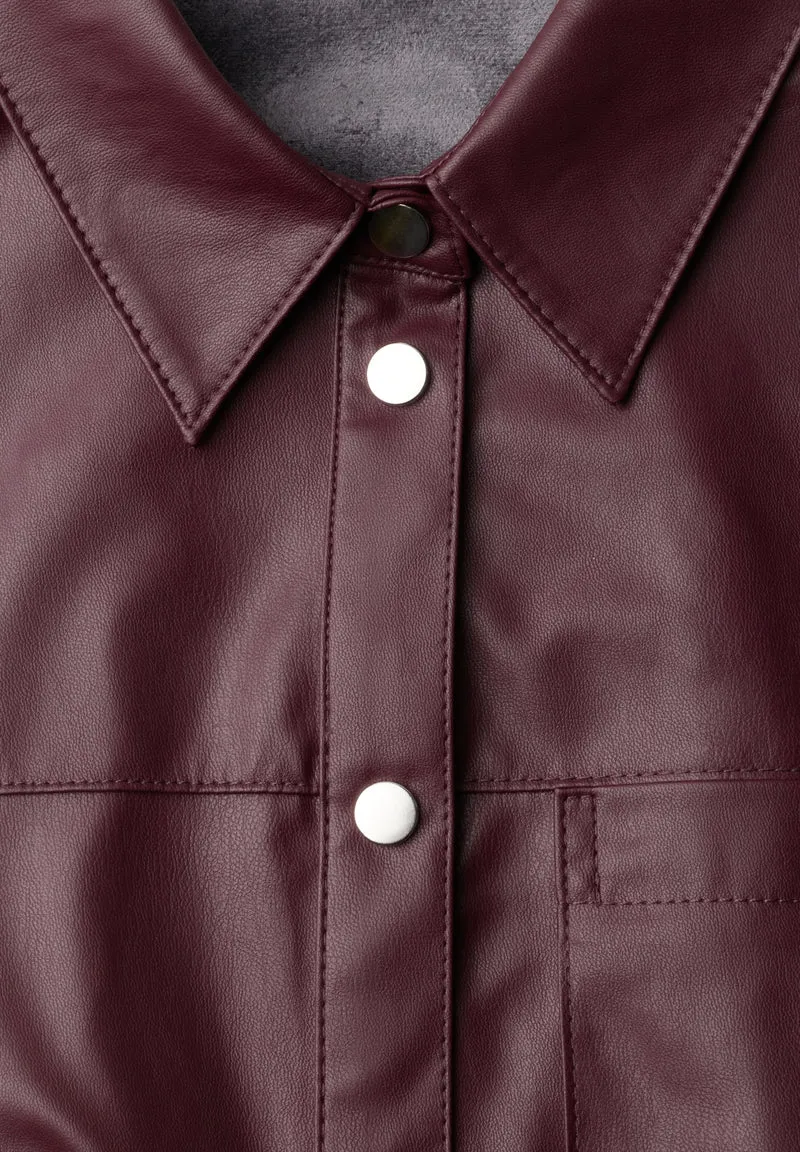 PU shirtcollar blouse w pocket, rustic rouge