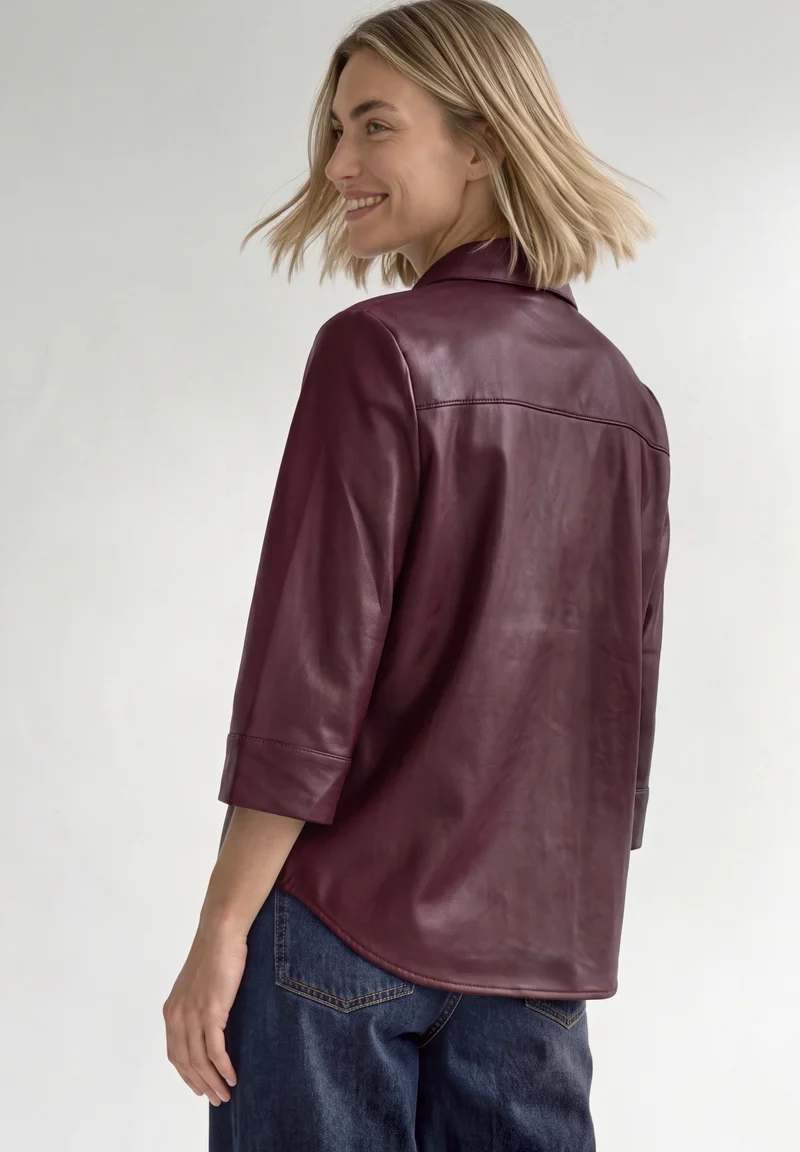 PU shirtcollar blouse w pocket, rustic rouge