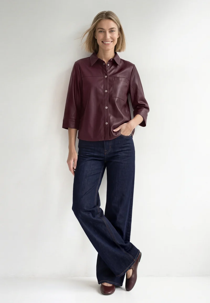 PU shirtcollar blouse w pocket, rustic rouge