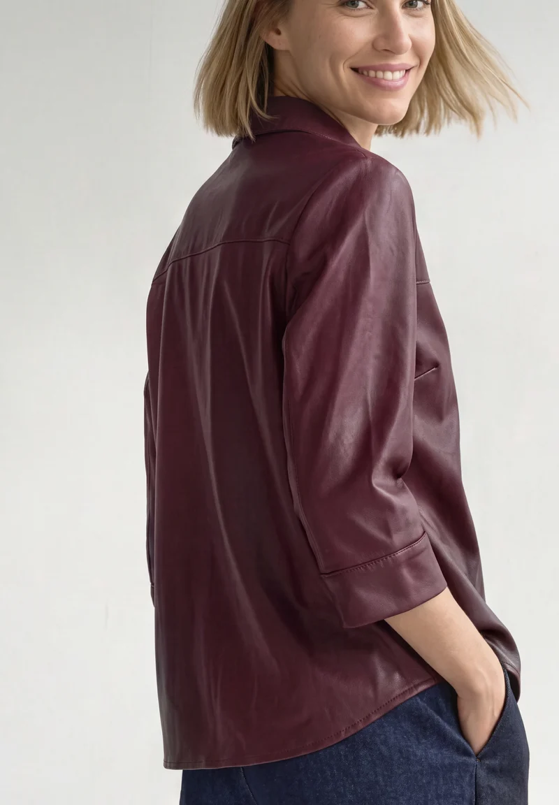 PU shirtcollar blouse w pocket, rustic rouge