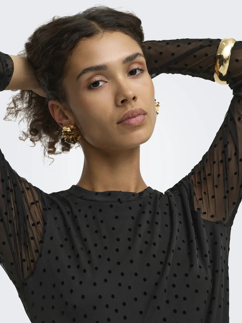 ONLNOVA L/S MESH TOP WVN, Black/743 Black dots