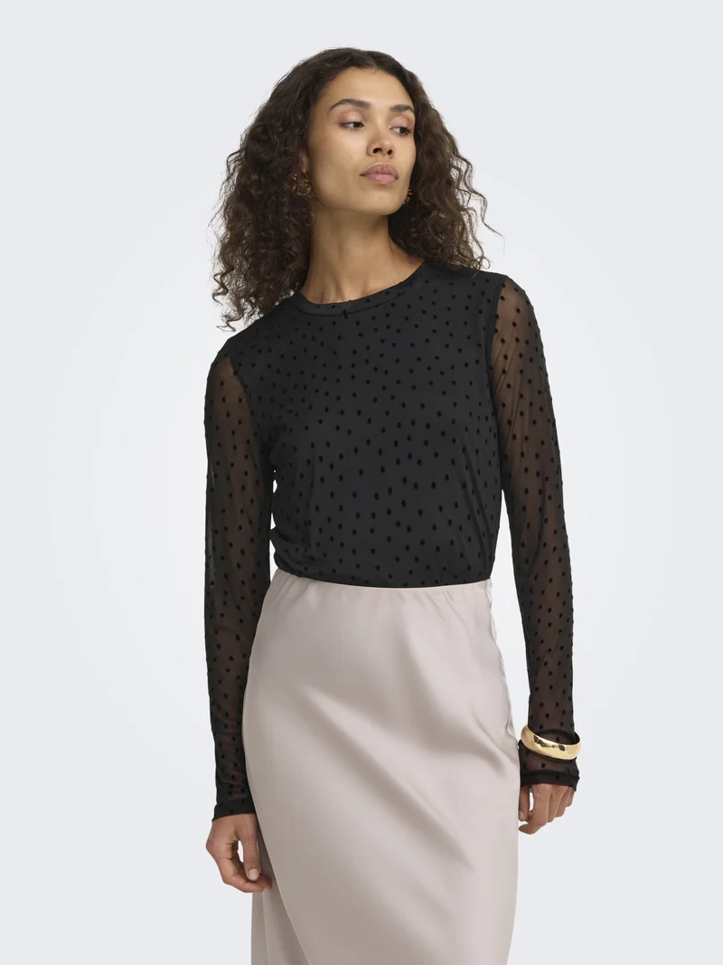 ONLNOVA L/S MESH TOP WVN, Black/743 Black dots
