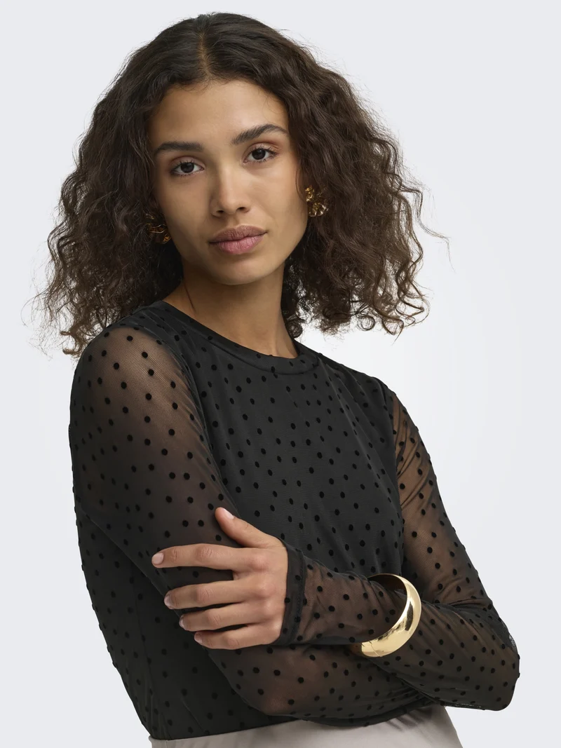 ONLNOVA L/S MESH TOP WVN, Black/743 Black dots