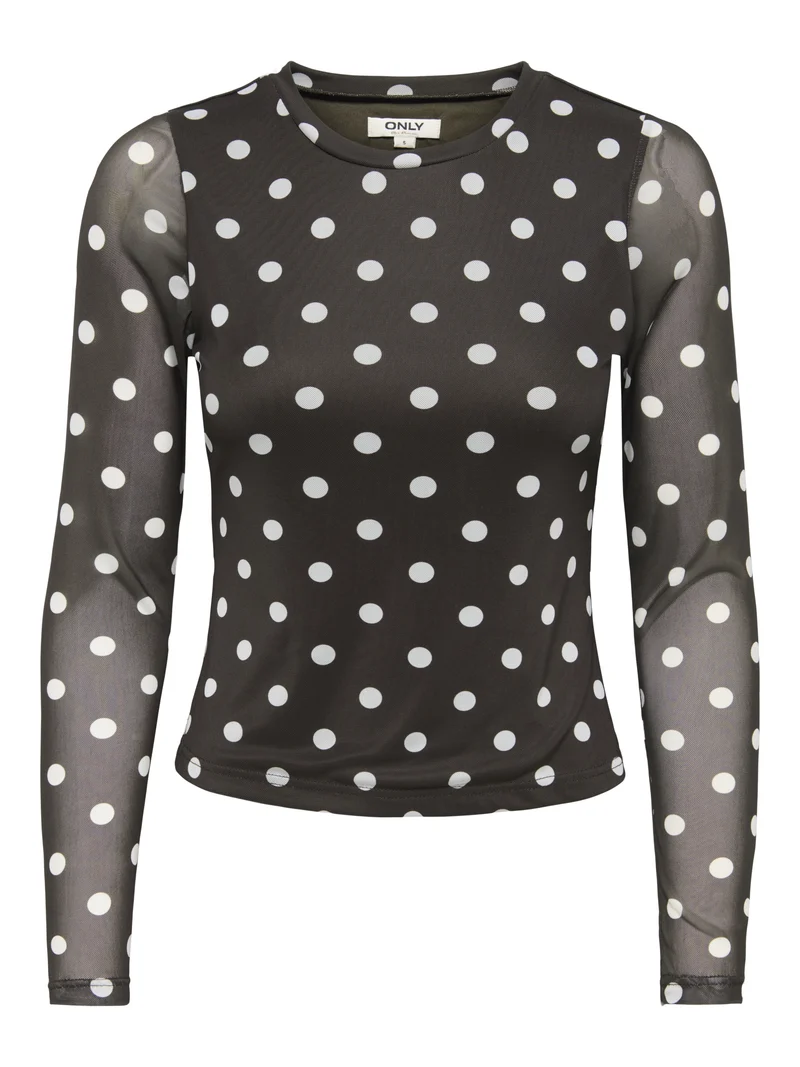 ONLNOVA L/S MESH TOP WVN, Coffee Bean/745 White dots