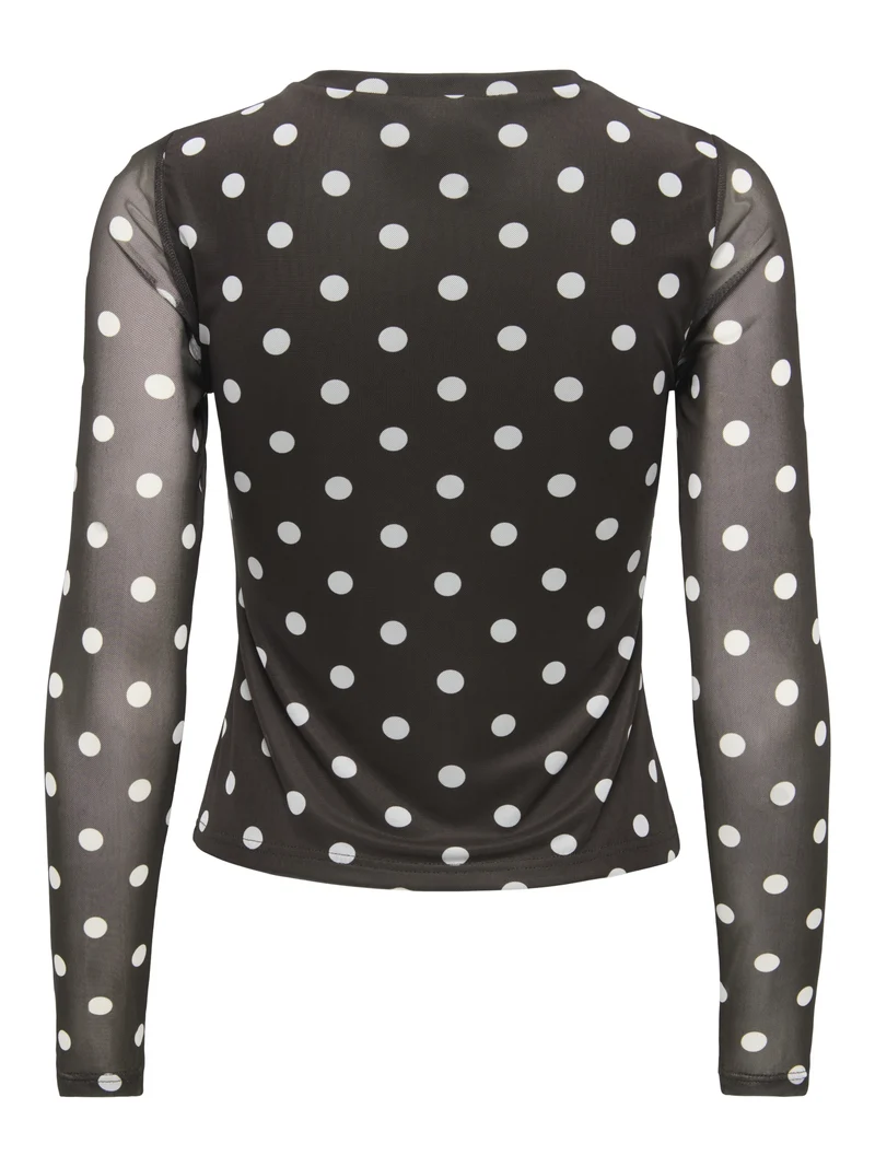 ONLNOVA L/S MESH TOP WVN, Coffee Bean/745 White dots