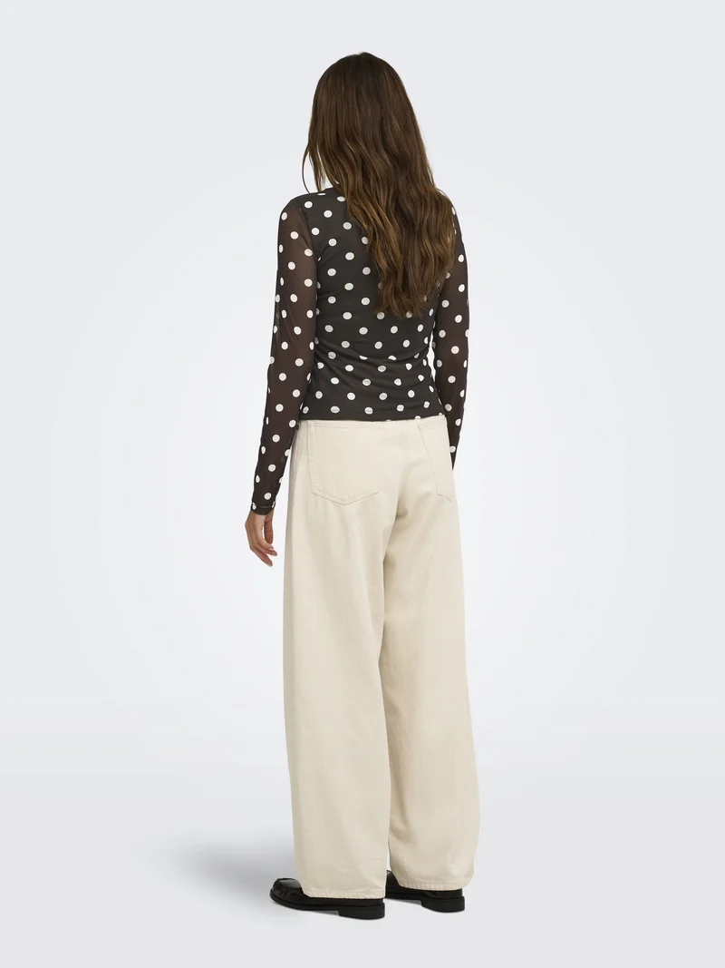 ONLNOVA L/S MESH TOP WVN, Coffee Bean/745 White dots