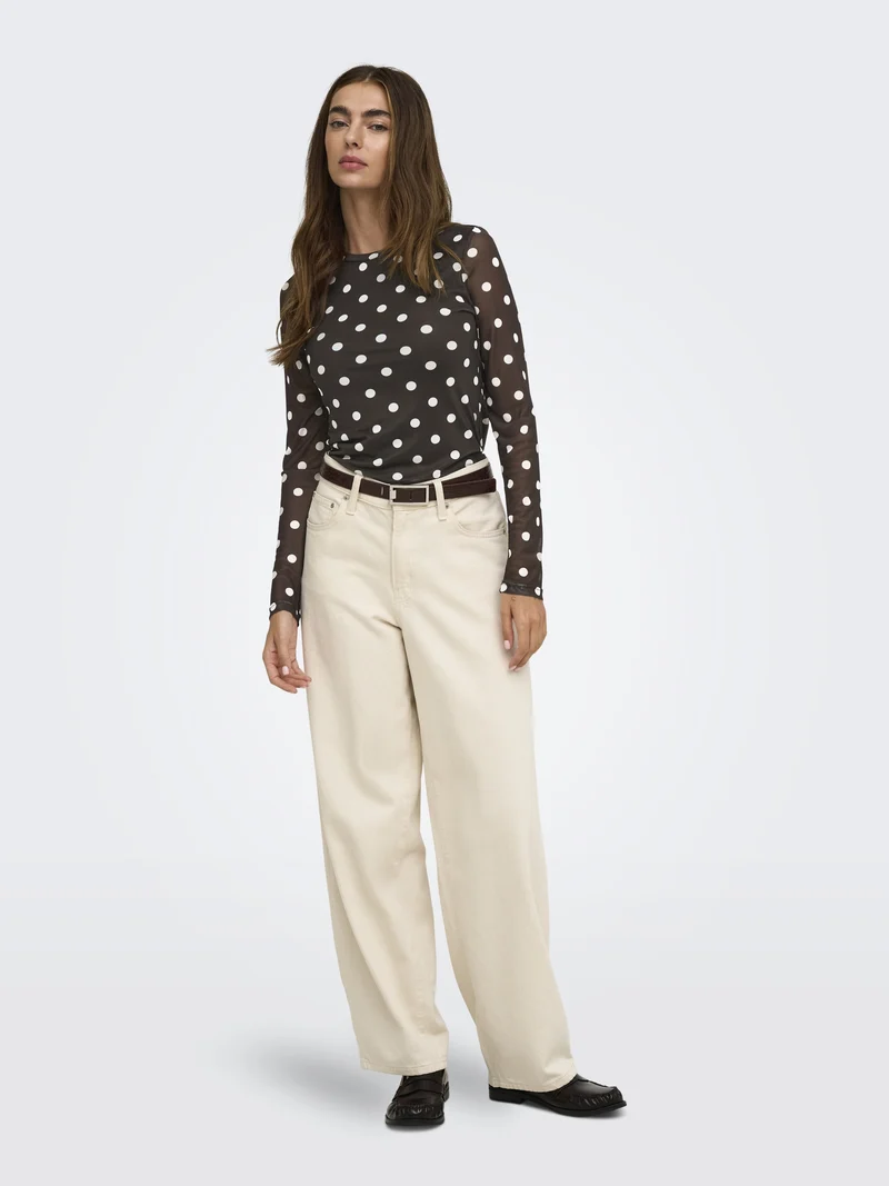 ONLNOVA L/S MESH TOP WVN, Coffee Bean/745 White dots