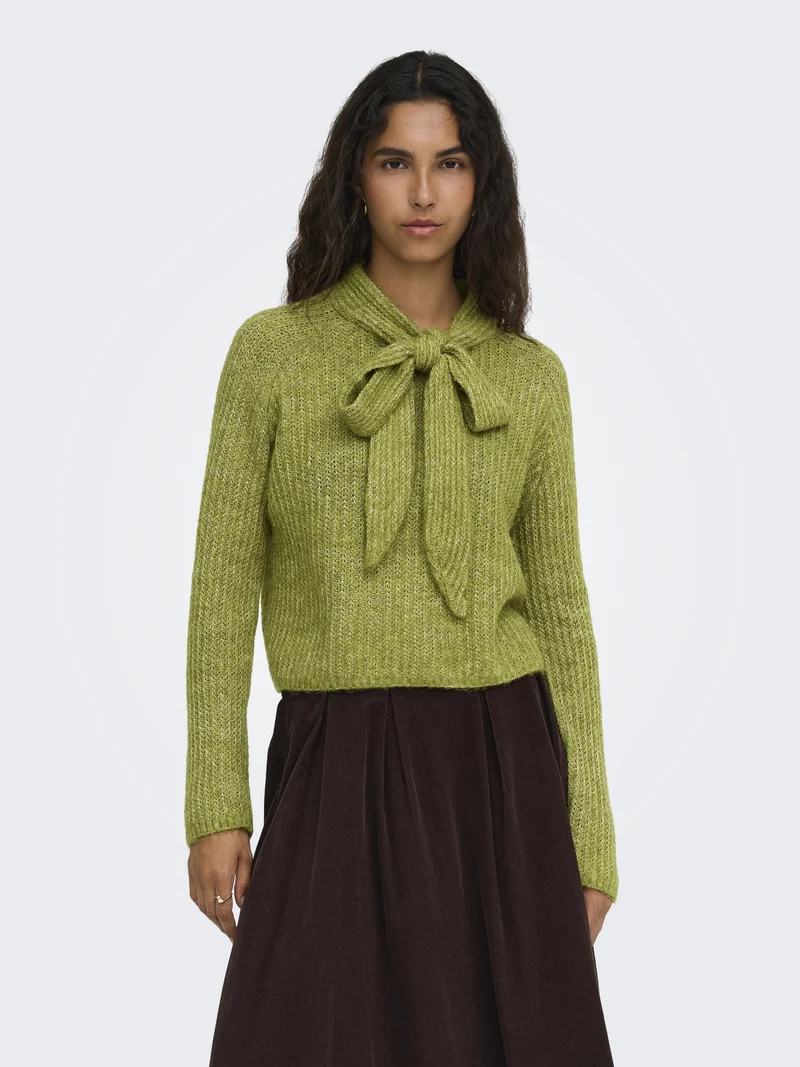 ONLKAPPA LS BOW HIGHNECK KNT, Cardamom Seed/Melange