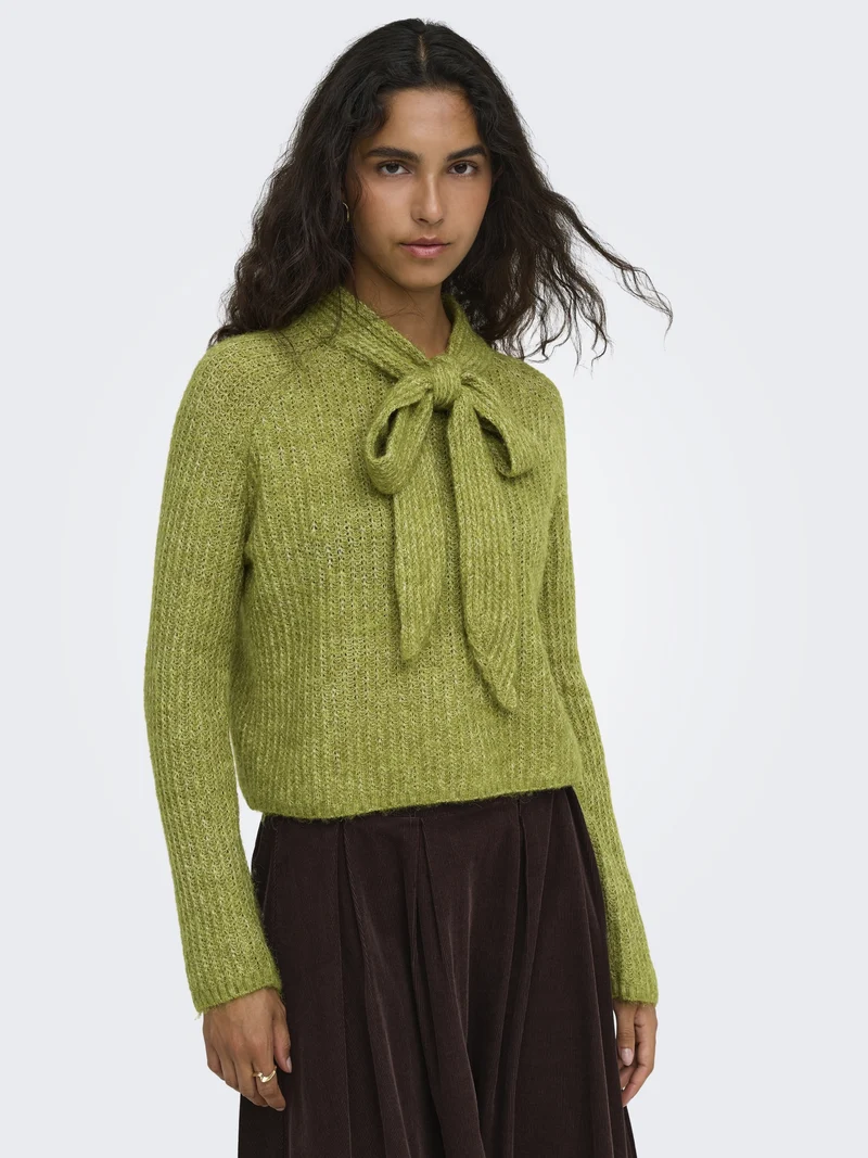 ONLKAPPA LS BOW HIGHNECK KNT, Cardamom Seed/Melange