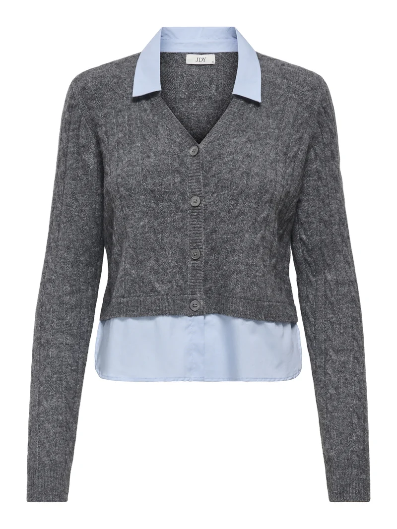 JDYADA L/S MIX CARDIGAN KNT, Medium Grey Melange/W. cashmere blu