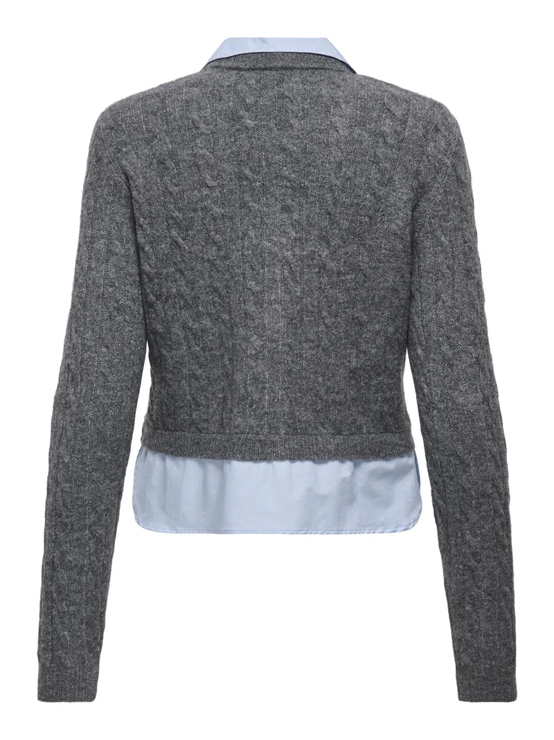 JDYADA L/S MIX CARDIGAN KNT, Medium Grey Melange/W. cashmere blu