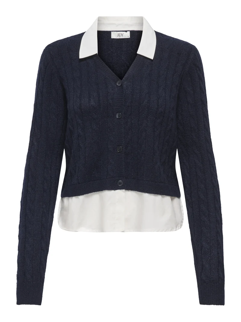 JDYADA L/S MIX CARDIGAN KNT, Night Sky/W. cloud dancer woven mix
