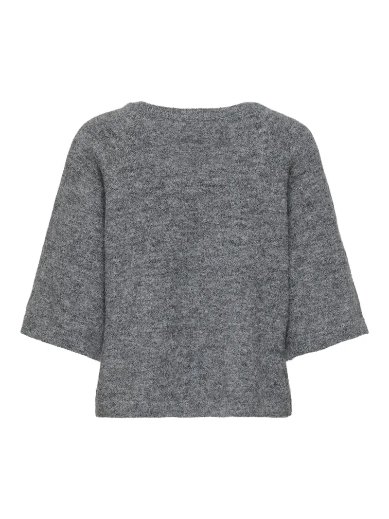 JDYALVA LIFE 3/4 EMBELLISH PULL KNT, Dark Grey Melange/W. GOLD EMBELLISH