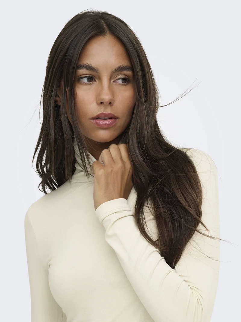 JDYSISSY L/S HIGHNECK TOP JRS DIA, Oatmeal