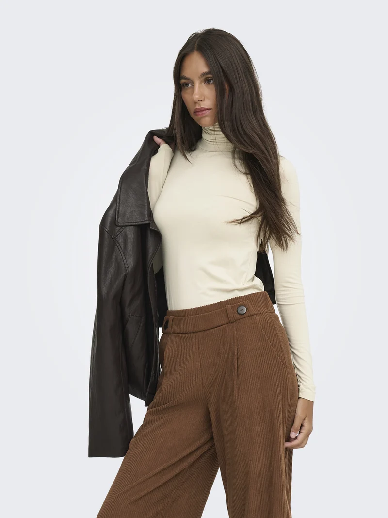 JDYSISSY L/S HIGHNECK TOP JRS DIA, Oatmeal