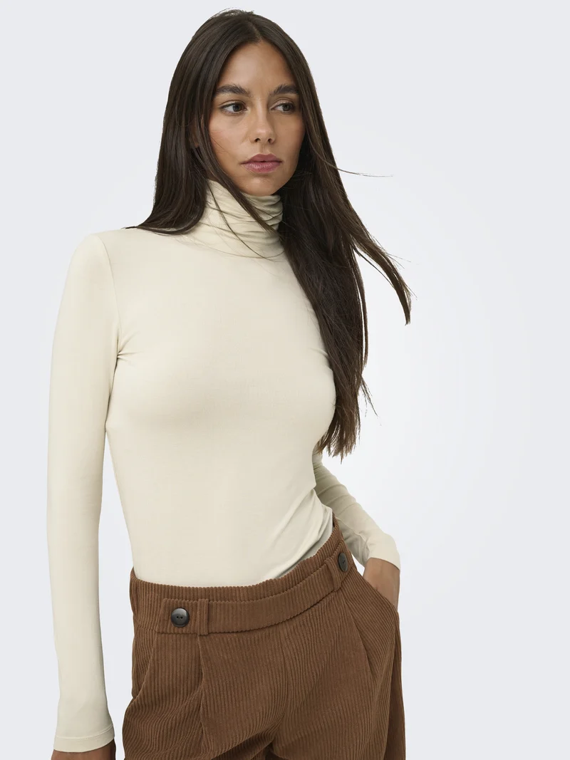 JDYSISSY L/S HIGHNECK TOP JRS DIA, Oatmeal