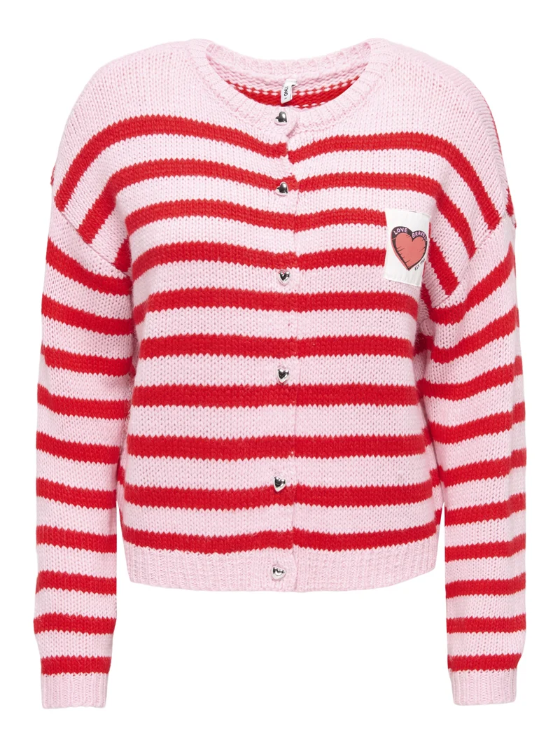 ONLMAILEY LS DETAIL O-NECK CARDI CS, Orchid Pink/High Risk Red/Heart/Sil