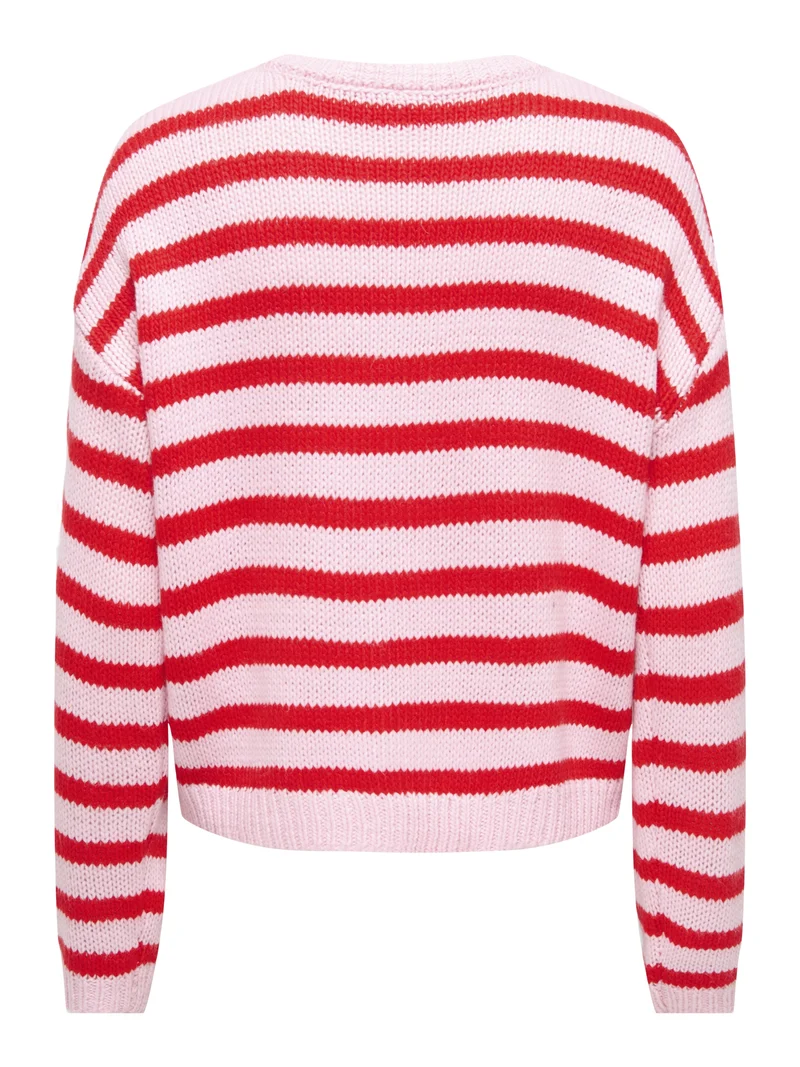 ONLMAILEY LS DETAIL O-NECK CARDI CS, Orchid Pink/High Risk Red/Heart/Sil