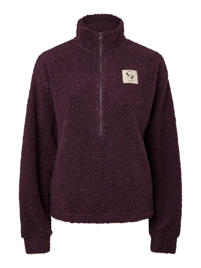 PCKATTY TEDDY HIGH NECK HALF ZIP JA, Plum Perfect