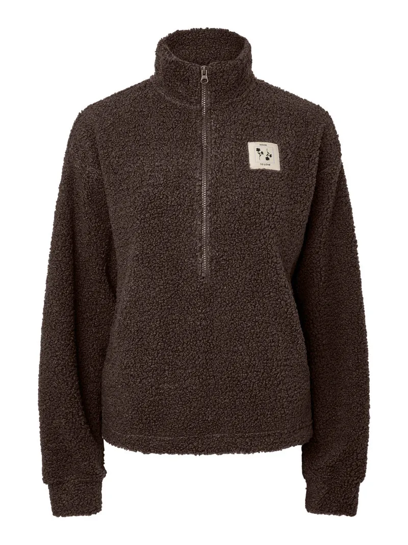 PCKATTY TEDDY HIGH NECK HALF ZIP JA, Hot Fudge