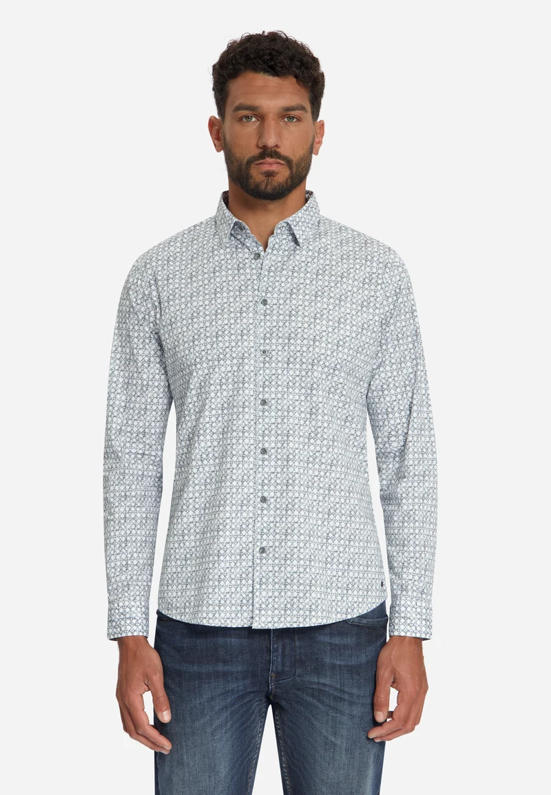 Shirt Stretch Allover Printed, Dusty Blue