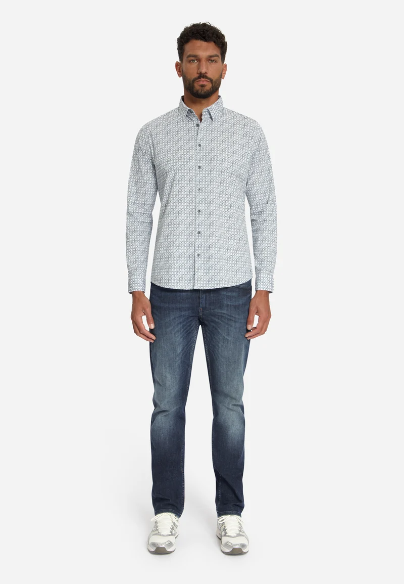 Shirt Stretch Allover Printed, Dusty Blue