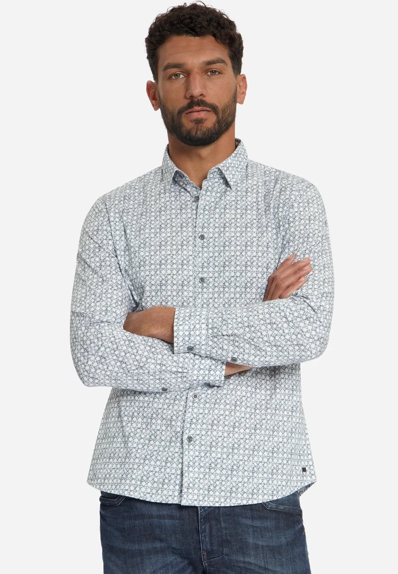 Shirt Stretch Allover Printed, Dusty Blue