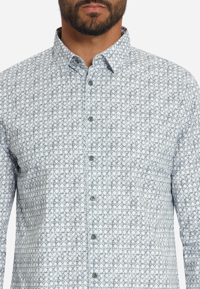 Shirt Stretch Allover Printed, Dusty Blue