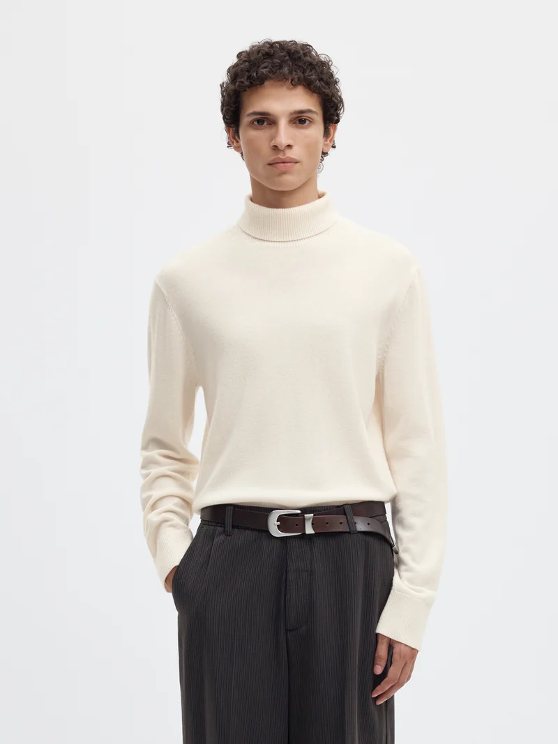 SLMTRAY BRUSHED LS KNIT MERINO ROLL, Egret