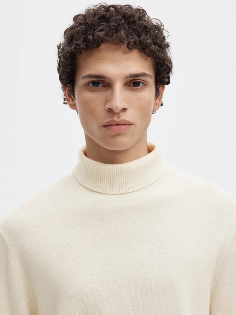 SLMTRAY BRUSHED LS KNIT MERINO ROLL, Egret