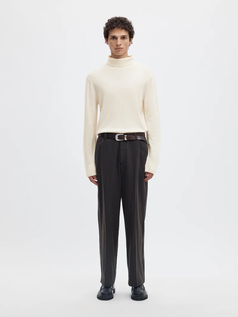 SLMTRAY BRUSHED LS KNIT MERINO ROLL, Egret