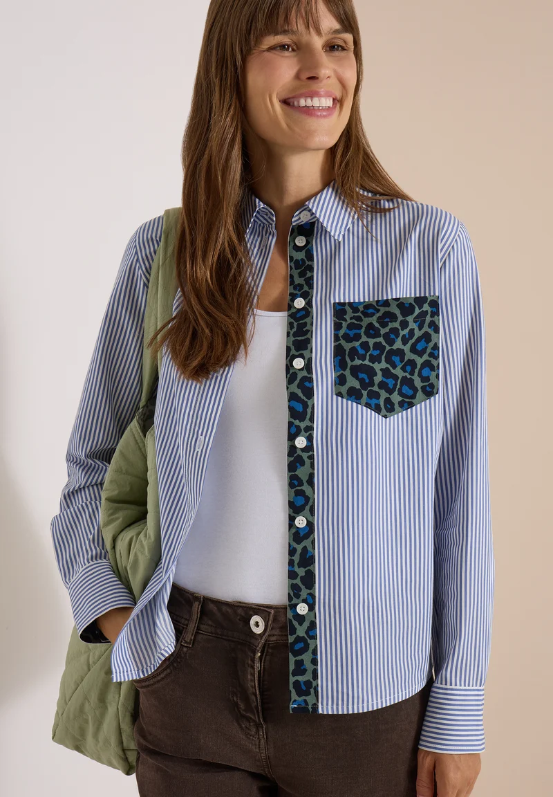 CECIL - Hemdbluse mit Streifen und Leo-Brusttasche - Farbe: blouse blue