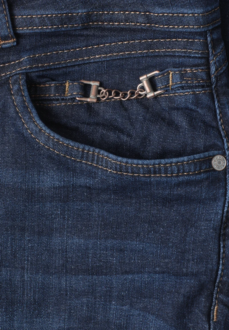 Street One - Mid Waist Slim Leg Jeans "Jane" mit Dekodetail - Farbe: Blau