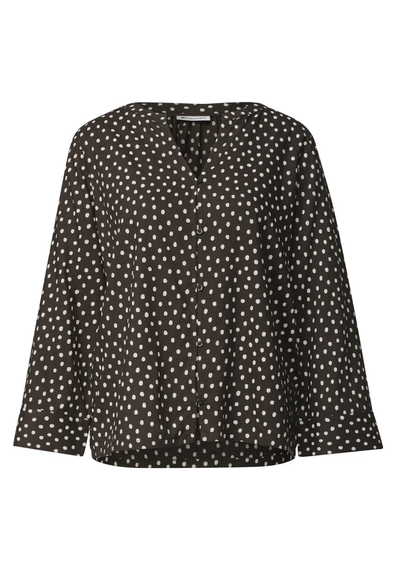 Street One - 3/4-Arm Bluse mit Split Neck und Print - Farbe: black coffee